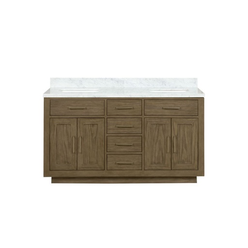 [LVA60DR100] Abbey 60 in W x 22 in. D Grey Oak Double Bath Vanity and Carrara Marble Top