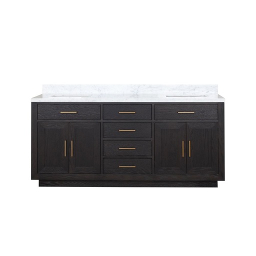 [LVA72DJ100] Abbey 72 in W x 22 in. D Black Oak Double Bath Vanity and Carrara Marble Top