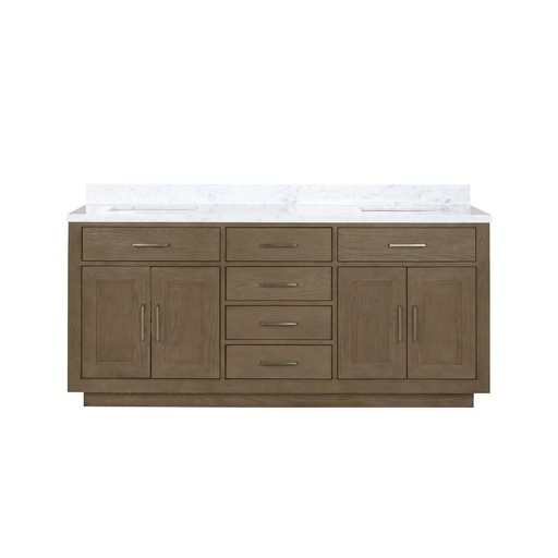 [LVA72DR100] Abbey 72 in W x 22 in. D Grey Oak Double Bath Vanity and Carrara Marble Top