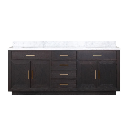 [LVA80DJ100] Abbey 80 in W x 22 in. D Black Oak Double Bath Vanity and Carrara Marble Top