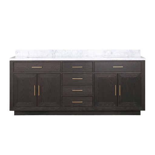 [LVA80DK100] Abbey 80 in W x 22 in. D Brown Oak Double Bath Vanity and Carrara Marble Top