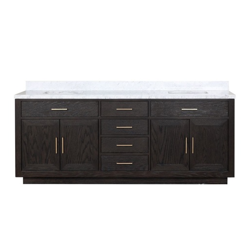 [LVA84DJ100] Abbey 84 in W x 22 in. D Black Oak Double Bath Vanity and Carrara Marble Top