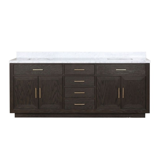 [LVA84DK100] Abbey 84 in W x 22 in. D Brown Oak Double Bath Vanity and Carrara Marble Top