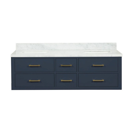 [LVC60DE100] Castor 60 in W x 22 in. D Blue Double Bath Vanity and Carrara Marble Top