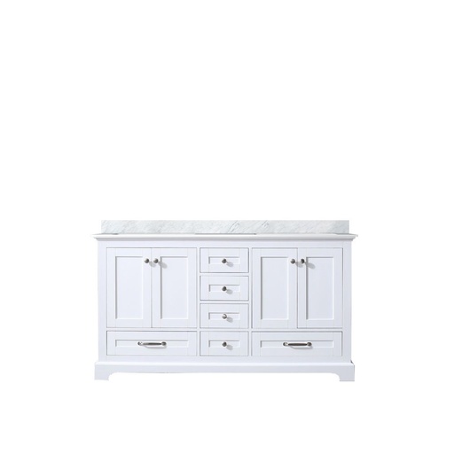 [LVD60DA100] Dukes 60 in. W x 22 in. D White Double Bath Vanity and Carrara Marble Top