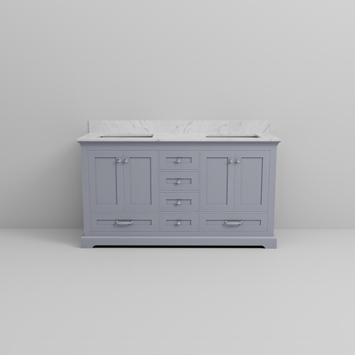 [LVD60DB100] Dukes 60 in. W x 22 in. D Dark Grey Double Bath Vanity and Carrara Marble Top