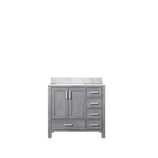 [LVJ36SD100L] Jacques 36 in. W x 22 in. D Left Offset Distressed Grey Bath Vanity and Carrara Marble Top