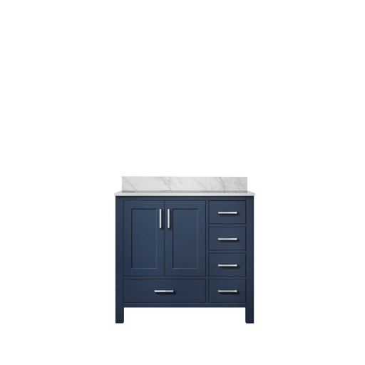 [LVJ36SE100L] Jacques 36 in. W x 22 in. D Left Offset Navy Blue Bath Vanity and Carrara Marble Top