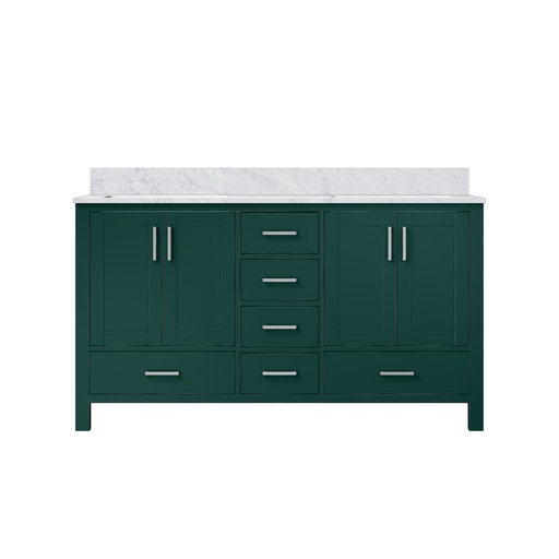 [LVJ60DG100] Jacques 60 in. W x 22 in. D Green Double Bath Vanity and Carrara Marble Top