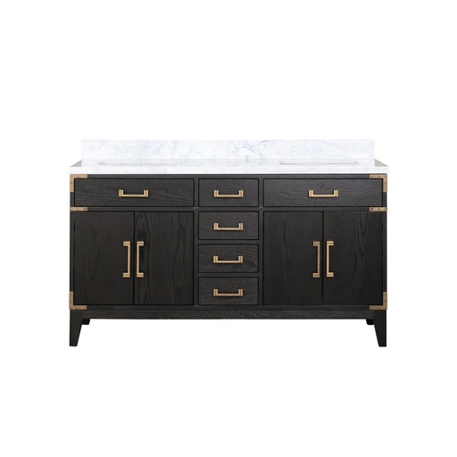 [LVL60DJ100] Laurel 60 in W x 22 in. D Black Oak Double Bath Vanity and Carrara Marble Top