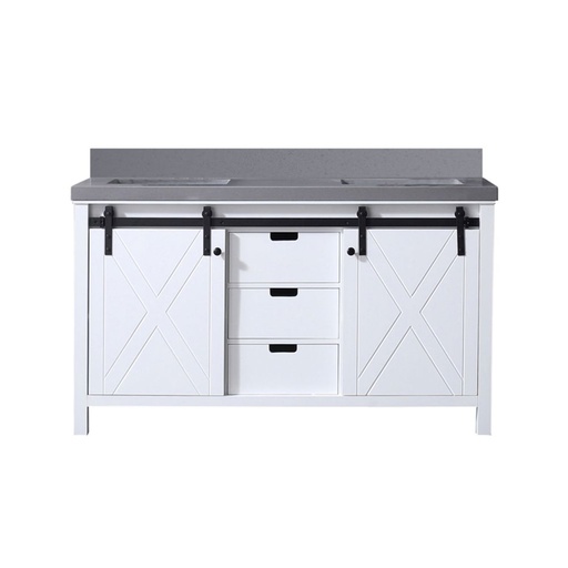 [LVM60DA400] Marsyas 60 in W x 22 in. D White Double Bath Vanity and Grey Quartz Countertop