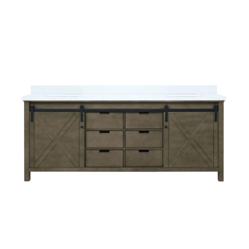 [LVM80DK200] Marsyas 80 in W x 22 in. D Rustic Brown Double Bath Vanity and White Quartz Countertop
