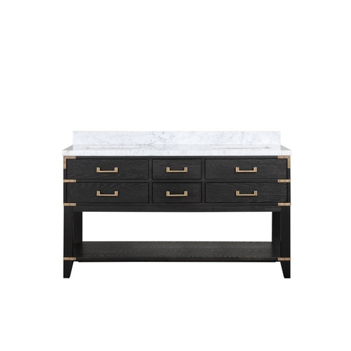 [LVN60DJ100] Norwalk 60 in W x 22 in. D Black Oak Double Bath Vanity and Carrara Marble Top