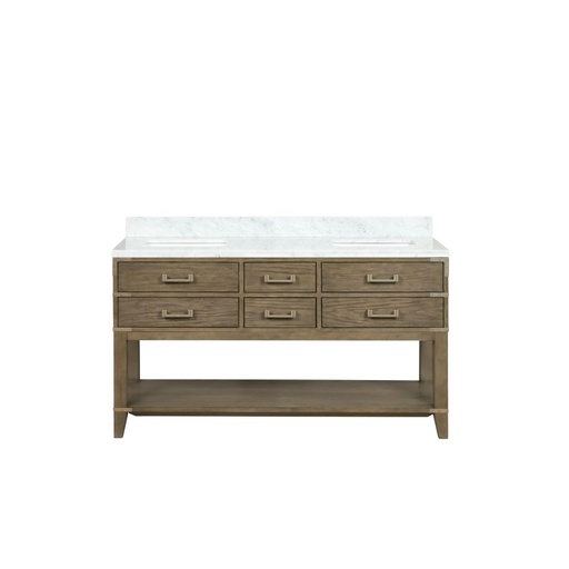 [LVN60DR100] Norwalk 60 in W x 22 in. D Grey Oak Double Bath Vanity and Carrara Marble Top